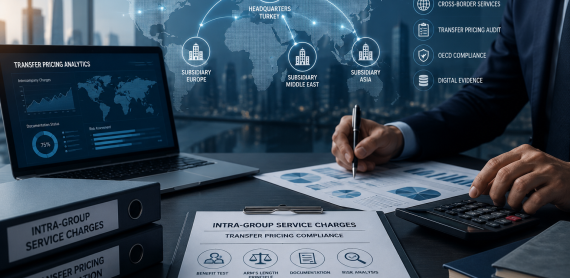 Corporate transfer pricing audit analysis showing intra-group service charges, management fee documentation, and international tax compliance for multinational companies in Turkey.
