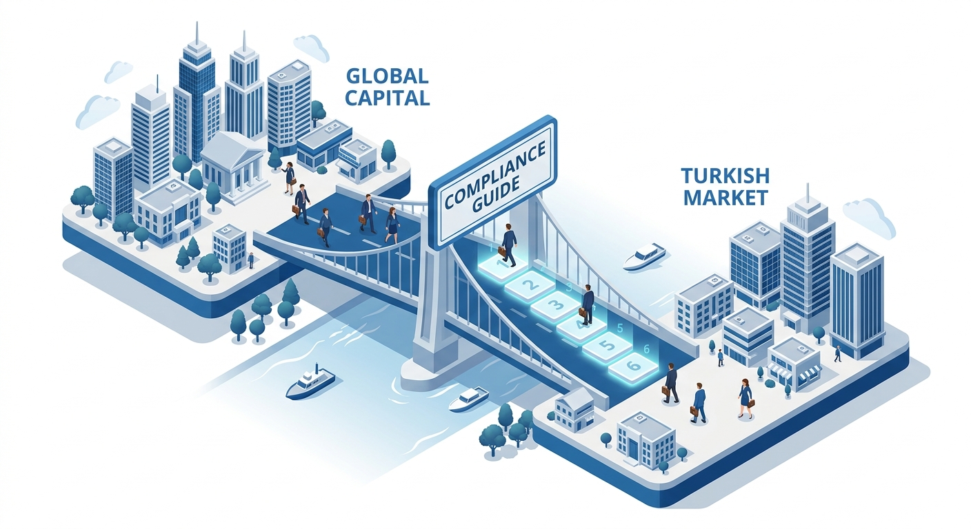Investing in Turkey with a compliance guide showing strategic steps for global capital and the Turkish market.